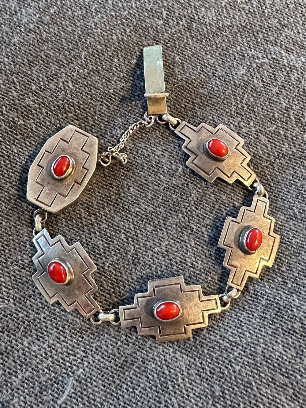 Sterling Silver Southwestern Red Coral Link Bracelet